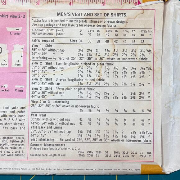 Vtg Simplicity Pattern 5047 Men's Set of Shirts Vest Long-Short Sleeves Uncut 38 - Picture 5 of 8